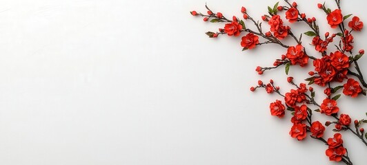 Blossoming cherry blossoms minimalist white background floral arrangement calm environment close-up view nature aesthetics