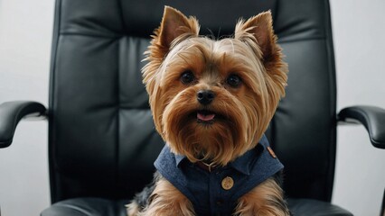 Workplace cuteness: Yorkshire terrier sitting on an office chair
