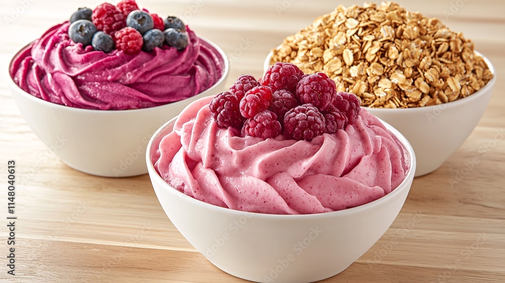Aufkleber top view of a healthy breakfast bowl with granola berries and protein-packed yogurt on a wooden tabl