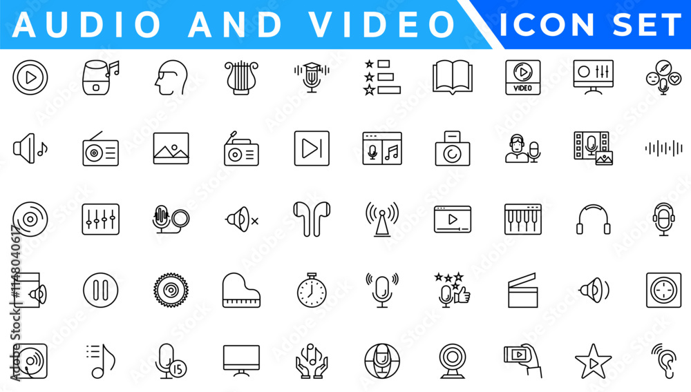 Aufkleber audio video icons pack. thin line icons set. flat icon collection set. simple vector icons
