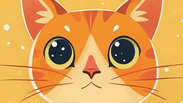 Cute Cartoon Orange Cat with Big Eyes and Whiskers on Yellow Background