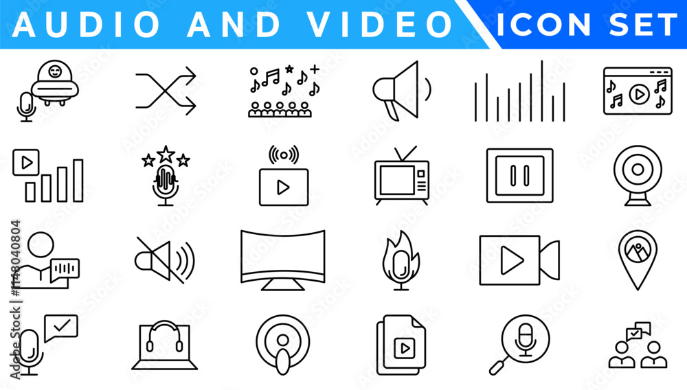 Aufkleber audio video icons pack. thin line icons set. flat icon collection set. simple vector icons
