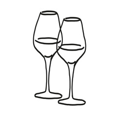 Romantic Hand-Drawn Illustration of Two Wine Glasses