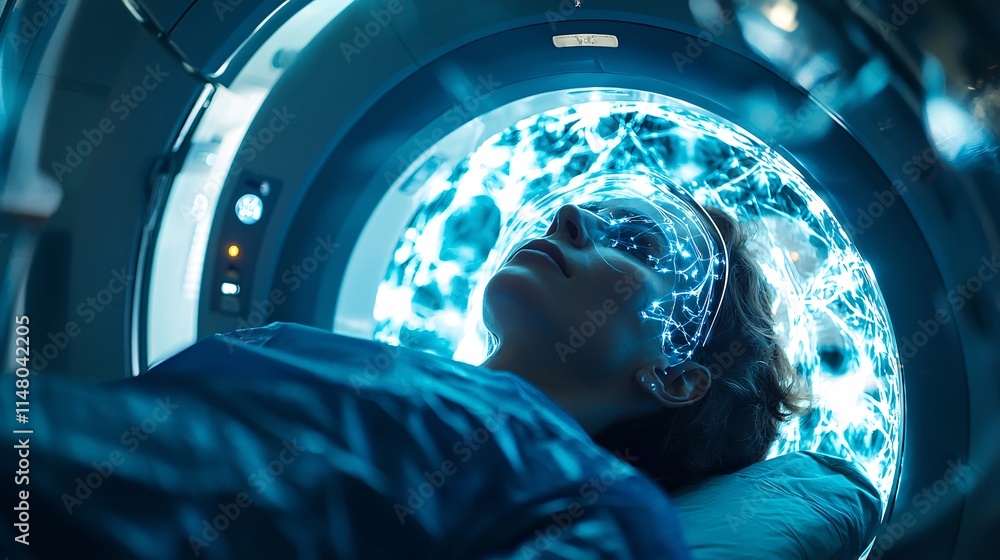 Aufkleber patient undergoing a high-resolution mri scan with a focus on cutting-edge imaging technology stock 