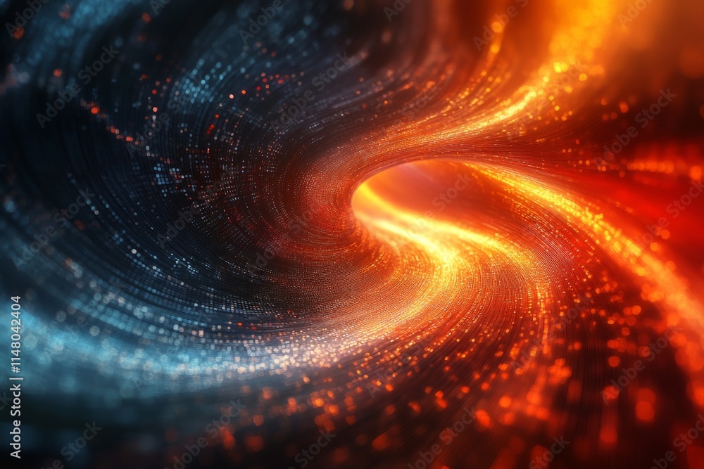 Poster abstract swirling vortex of light particles creating a dynamic tunnel effect, blending shades of blu