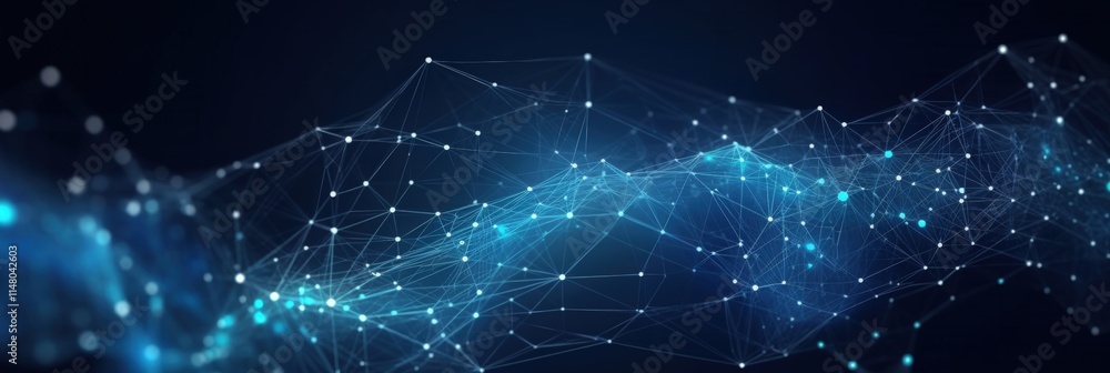 Poster abstract blue background with dots and lines representing technology and connections in a digital sp