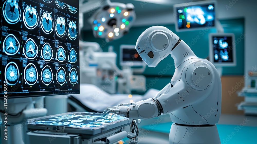 Poster ai-powered robotic arm assisting in the analysis of medical images for precise and quick diagnostics