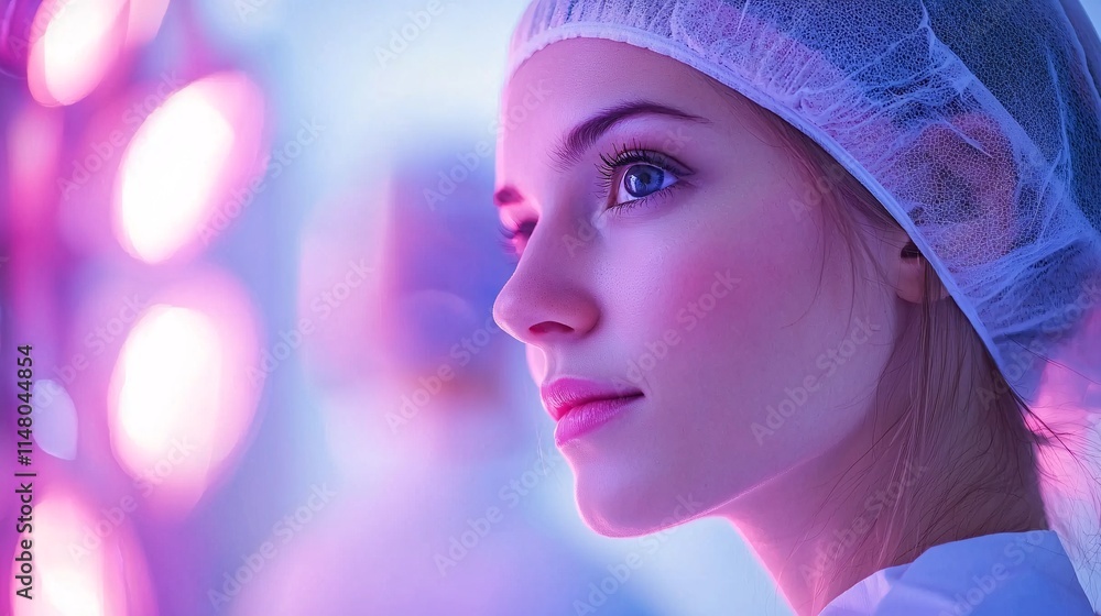 Aufkleber nurse preparing a patient for a routine diagnostic procedure in a bright and clean hospital room sto