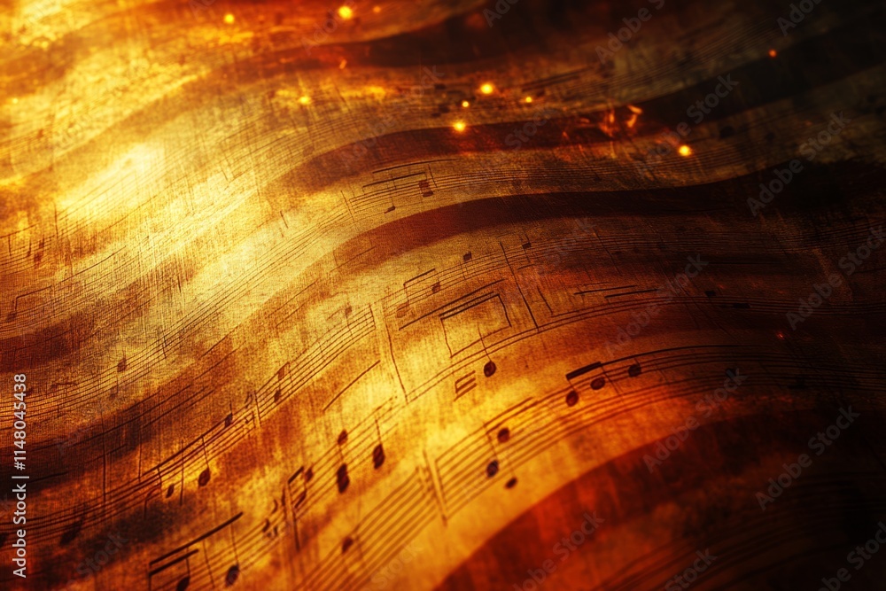 Poster golden musical notes flowing on an abstract background creating a beautiful and elegant visual repre