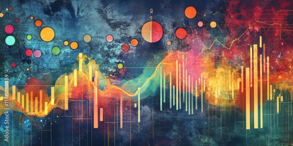 Poster a colorful painting of a graph with many different colored lines. the lines are in different colors 