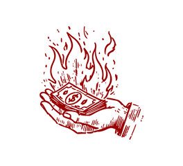 Burning Money hand drawn sketch vector