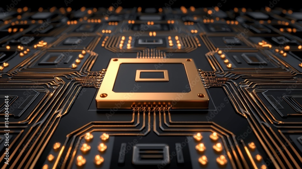 Poster Gold Circuit Board  Tech Background  Abstract Microchip  4K   High Tech Design