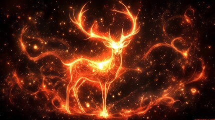 Obraz premium Celestial Stag Fiery Nebula Deer in Cosmic Dust