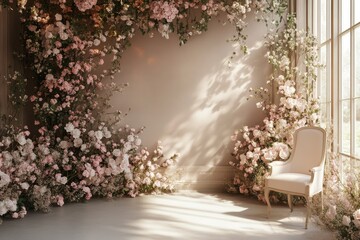 Wedding backdrop aesthetic indoor minimalist floral plant decoration background