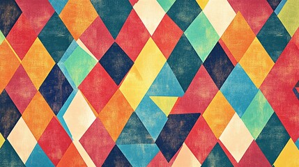 Colorful Geometric Diamond Pattern with Vintage Texture and Vibrant Shades