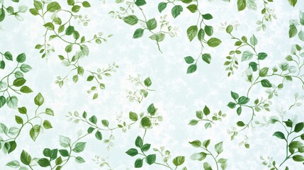 Obraz premium Elegant Green Leaves Pattern on Soft Blue Background for Nature-Inspired Designs