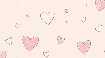Cute Hand-Drawn Hearts on Soft Cream Background for Romantic Designs and Projects