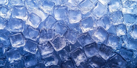 A blue background with ice cubes scattered throughout. The ice cubes are in various sizes and shapes