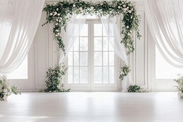 Fototapeta premium Wedding backdrop aesthetic indoor minimalist floral plant decoration background
