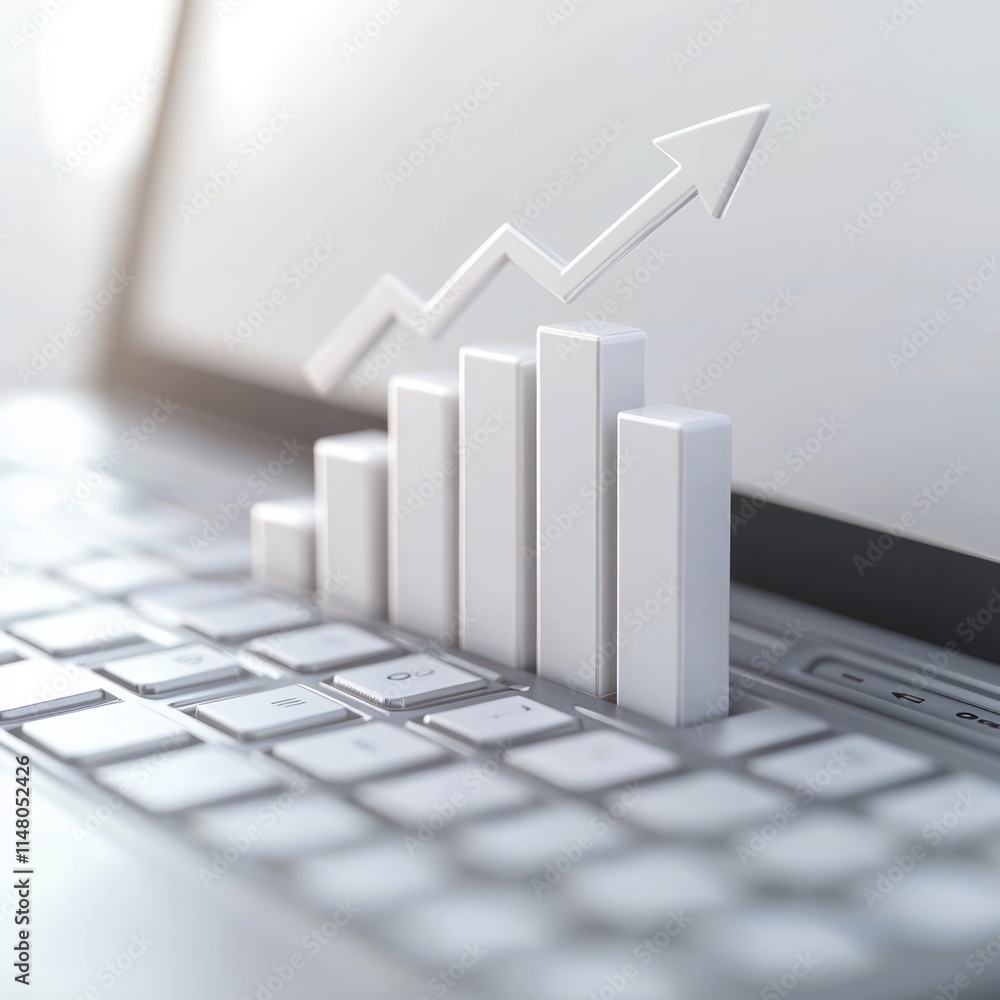 Aufkleber bar graph rising on laptop keyboard.