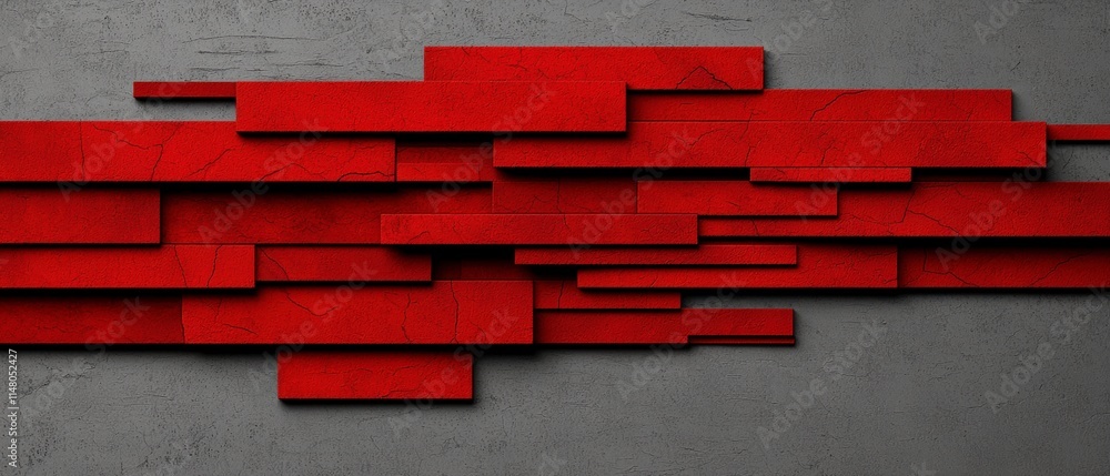 Poster abstract red geometric blocks on grey background texture modern design