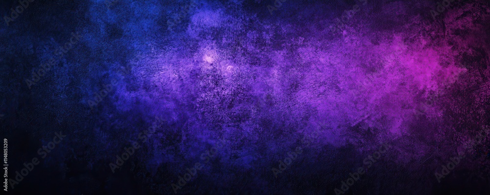 Wall mural dark purple blue black abstract grainy background, glowing vibrant color gradient shape, noise textu