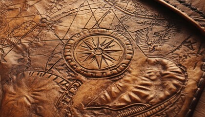 Fototapeta premium Intricate Travel-Themed Embossed Leather with Compasses and Maps