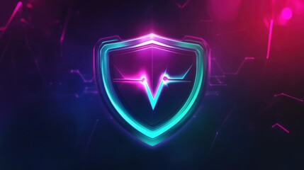 Neon Glowing Shield Cyber Security Network Protection