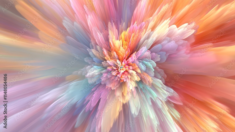 Poster colorful abstract explosion of soft pastels in swirling dynamic motion visual art