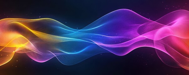 Abstract colorful waves, flowing textures, vibrant patterns blending smoothly, dynamic motion on a dark background with contrast Vivid hues create a sense of depth and energy