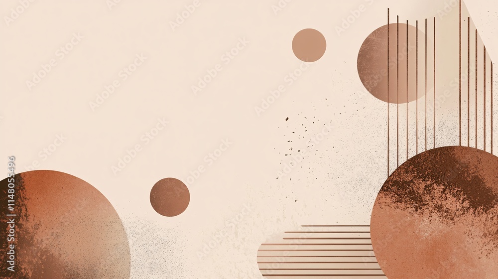 Poster abstract geometric background with soft earth tones and textured circular shapes
