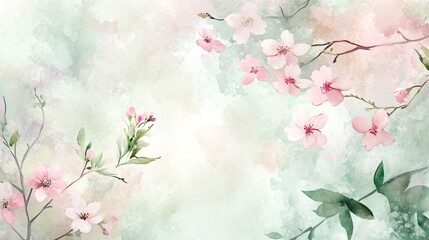 Delicate Cherry Blossom Background with Soft Pastel Colors and Watercolor Texture
