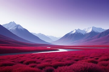 Naklejka premium purple landscape with a river and mountains in the background