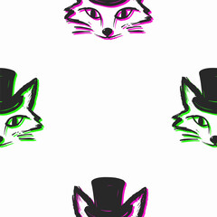 Seamless vector pattern with cute draw fox. Simple doodle style. Colorful animal wallpapers	
