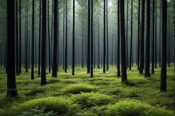 arafed forest with a green carpet of moss and trees