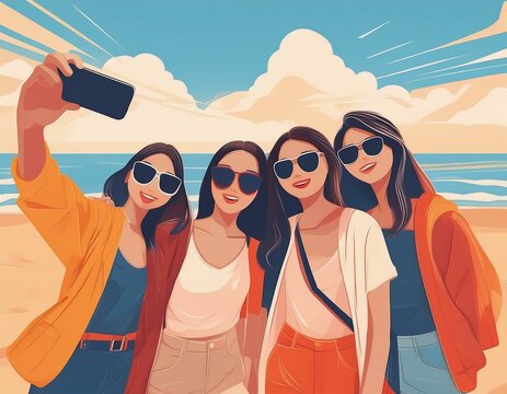 サングラスをして自撮りをしている女性たち