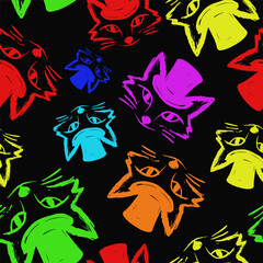 Seamless vector pattern with cute draw fox. Simple doodle style. Colorful animal wallpapers	
