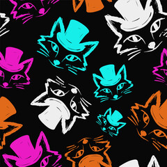 Seamless vector pattern with cute draw fox. Simple doodle style. Colorful animal wallpapers	

