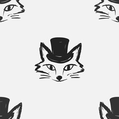 Seamless vector pattern with cute draw fox. Simple doodle style. Colorful animal wallpapers	
