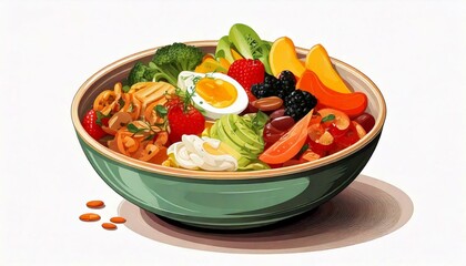 Healthy food in a bowl on a white background. Breakfast with morning sunlight. Healthy concept.
