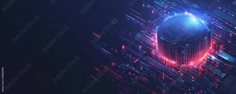 Poster data analytics or data science concept. binary code on dark blue background. cybersecurity and prote