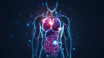 Human Anatomy Digital Rendering of Internal Organs, Lungs, Liver, Intestines