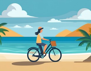 Fototapeta premium 海岸の道路を自転車で走っている人