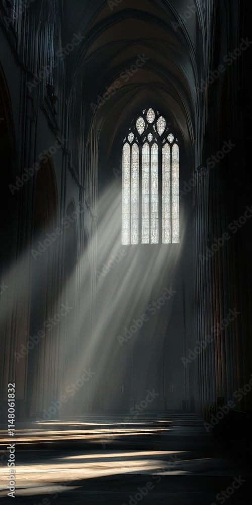 Aufkleber a cathedral with a window that is letting in light. the light is shining on the floor and creating a