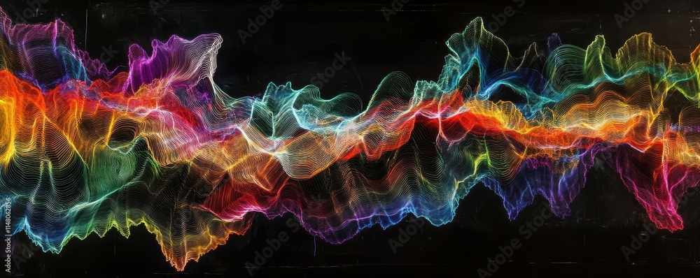 Aufkleber multiple colored waves of light encircle a black background, creating an incredibly vibrant and dyna