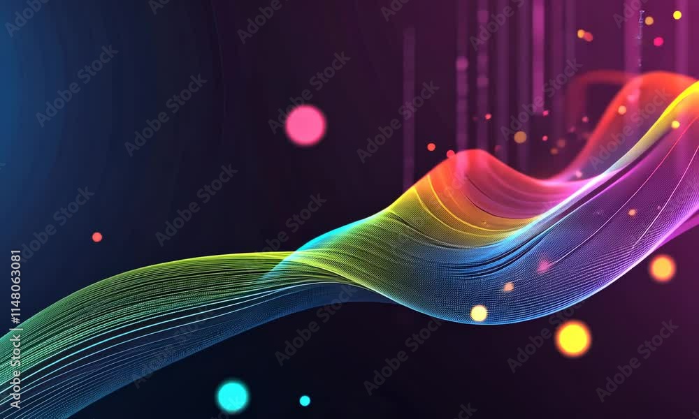 Poster colorful abstract light trails on dark background with flowing motion effect