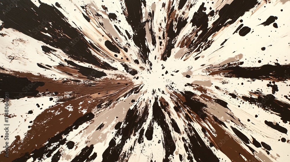 Poster abstract artistic burst of brown and white paint splatter on canvas background