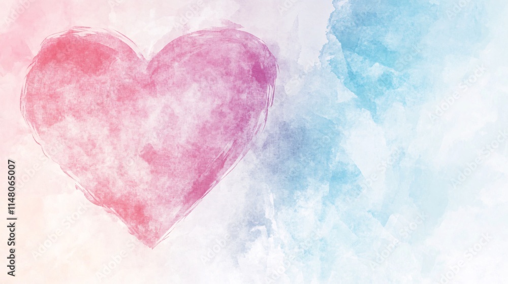 Poster soft watercolor heart design on colorful background for romantic themes and events