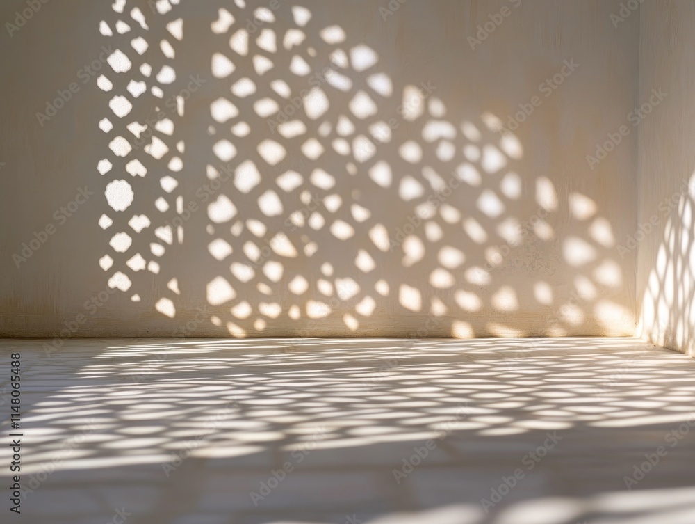 Poster Abstract light and shadow patterns cast on a wall and floor.