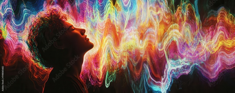 Aufkleber multiple colored waves of light encircle a black background, creating an incredibly vibrant and dyna